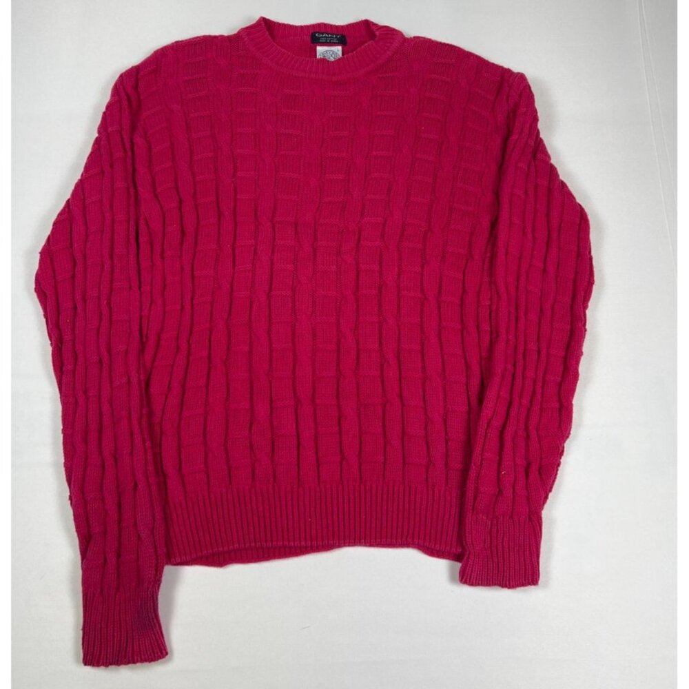 Vintage Gant Men L Salty Dog Cable Knit Sweater Pink Cotton Crewneck